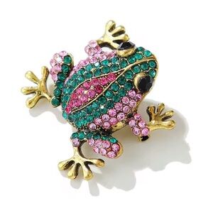 Emerald Frog Pink Green Crystal Brooch